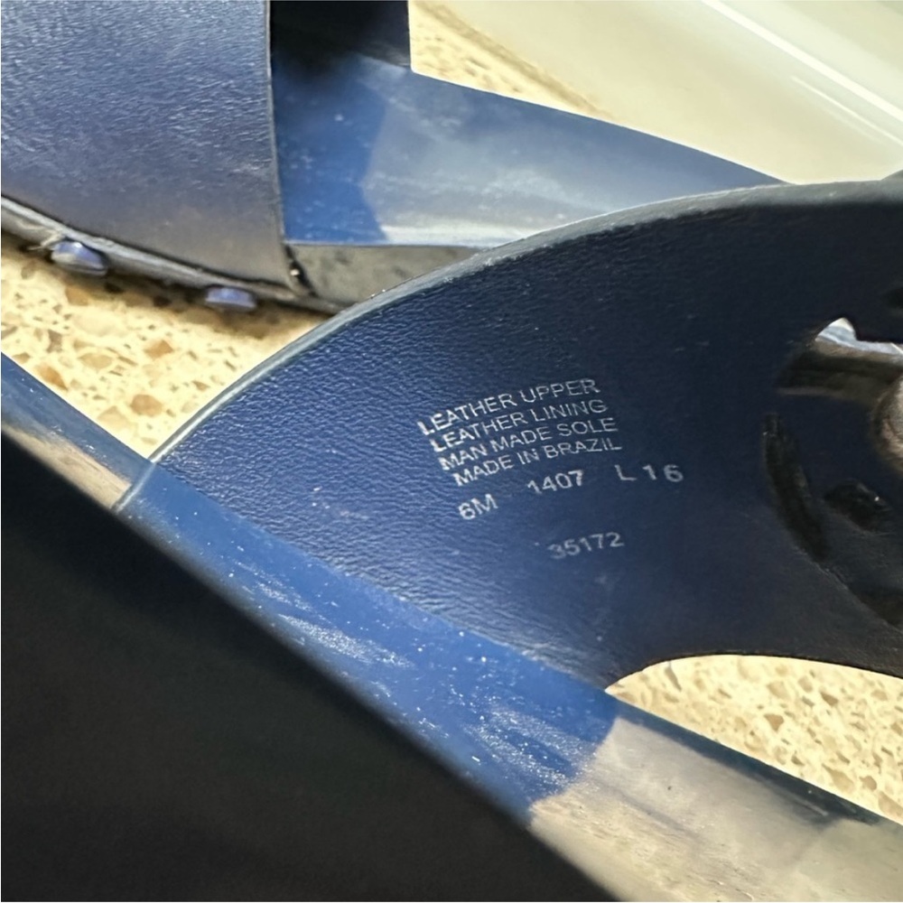 Tory Burch Navy Leather Logo Slide Sandals - Picture 10 of 10
